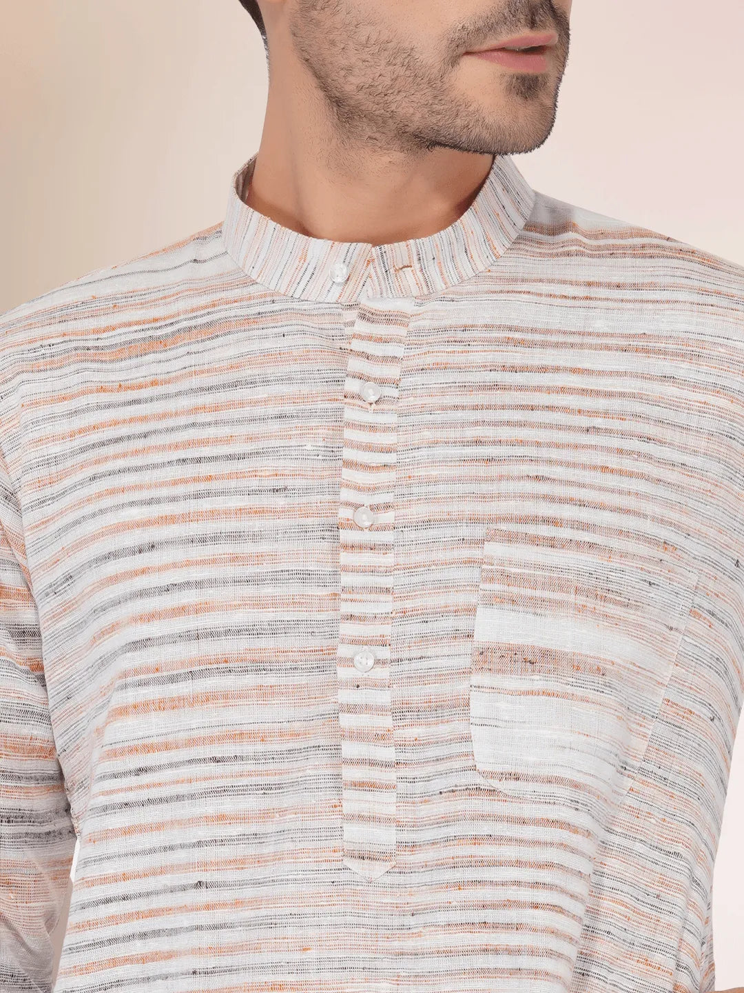 Khadi Traditional Kurta Off-White Blended with Brown Colour