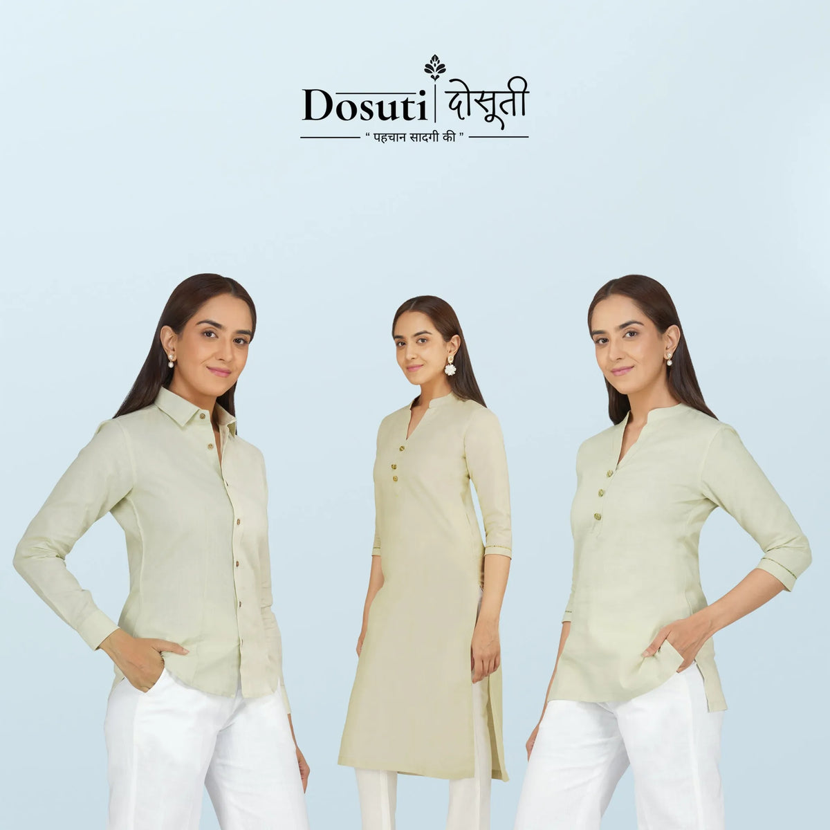 Women's Long Khadi Kurti Light Olive Green