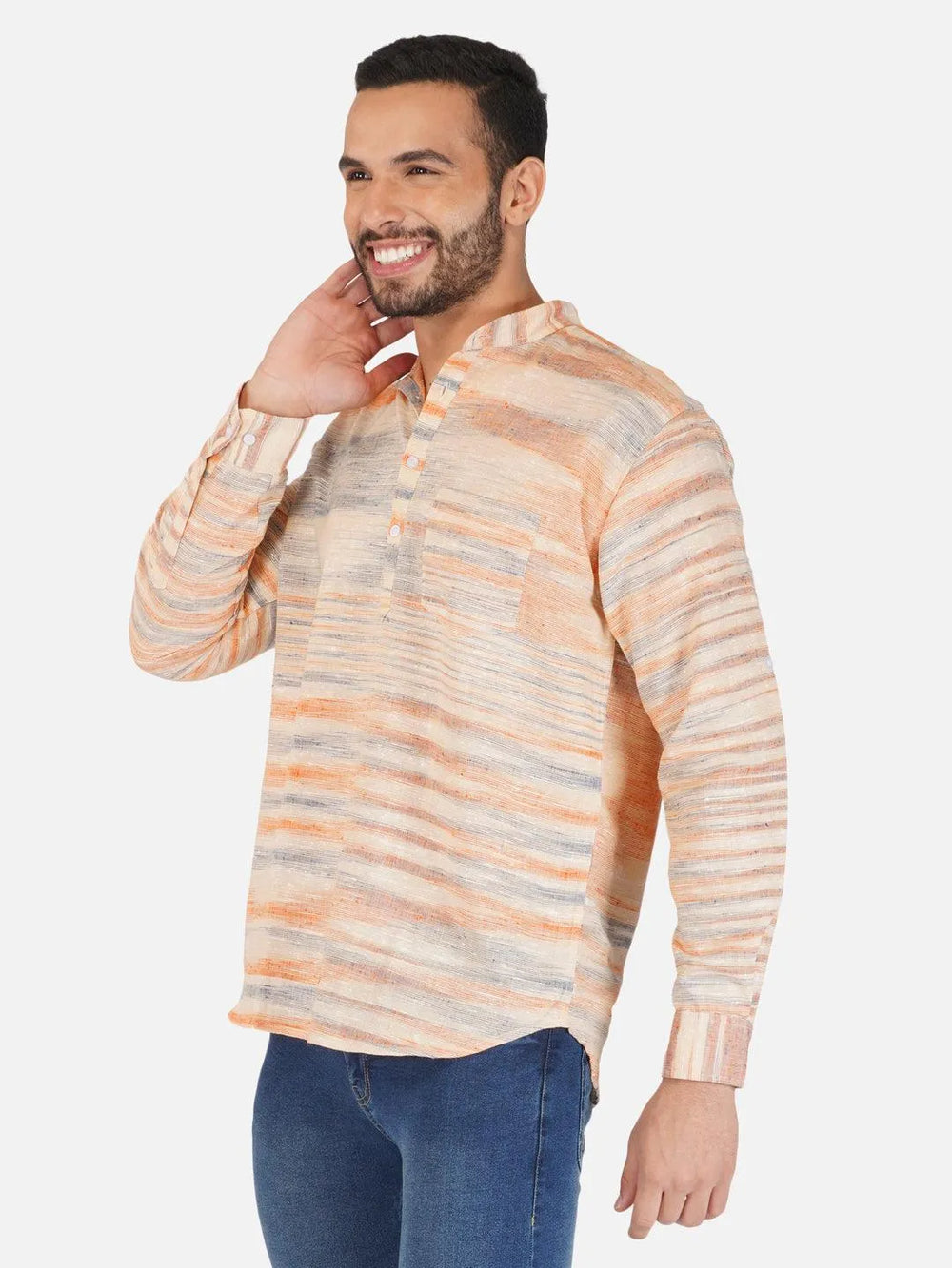 Pure Khadi Short Kurta in Golden Color