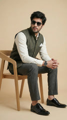 Dark Green Signature Nehru Fit Jacket | 100% Woolen