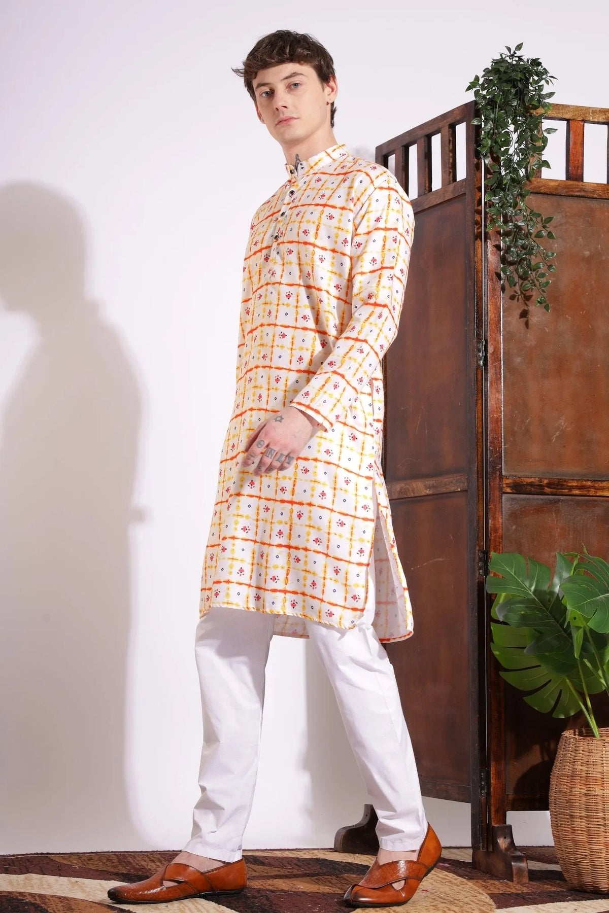 Traditional Print Kurta Cream Color