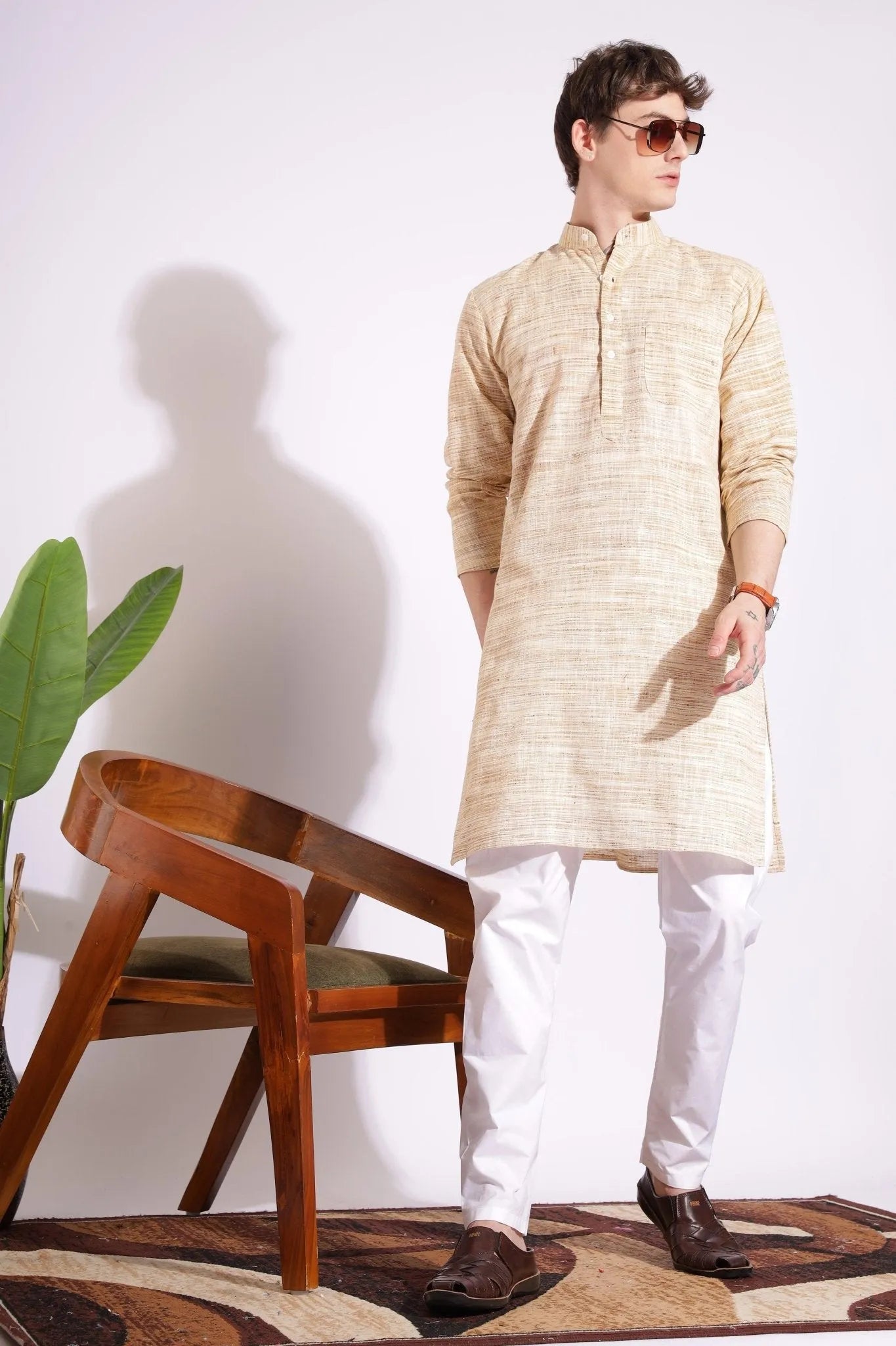 Wheat Color Khadi Cotton Kurta