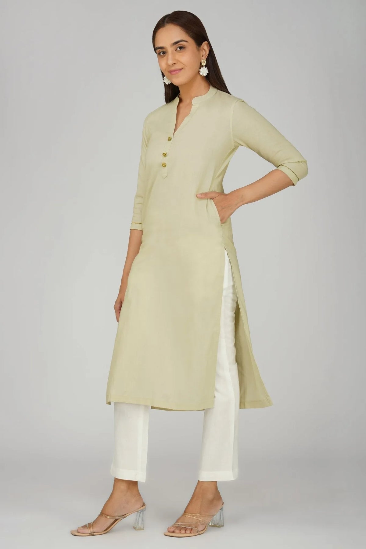 Women's Khadi Long  Kurti Beige Brown