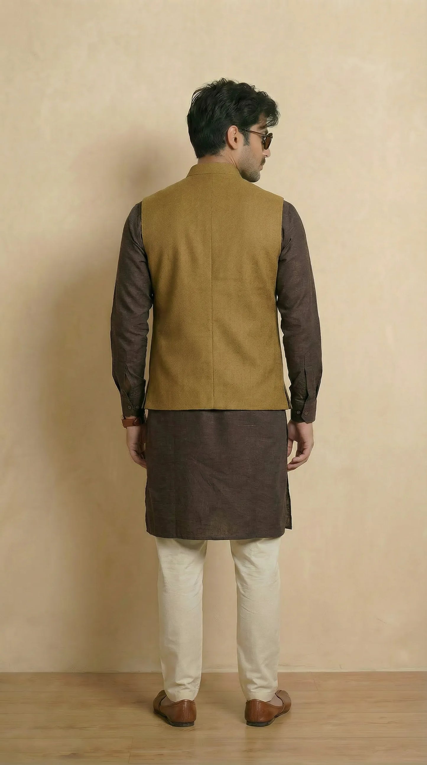 Reversible Khakhi Grey Nehru Fit Jacket | 100% Woolen