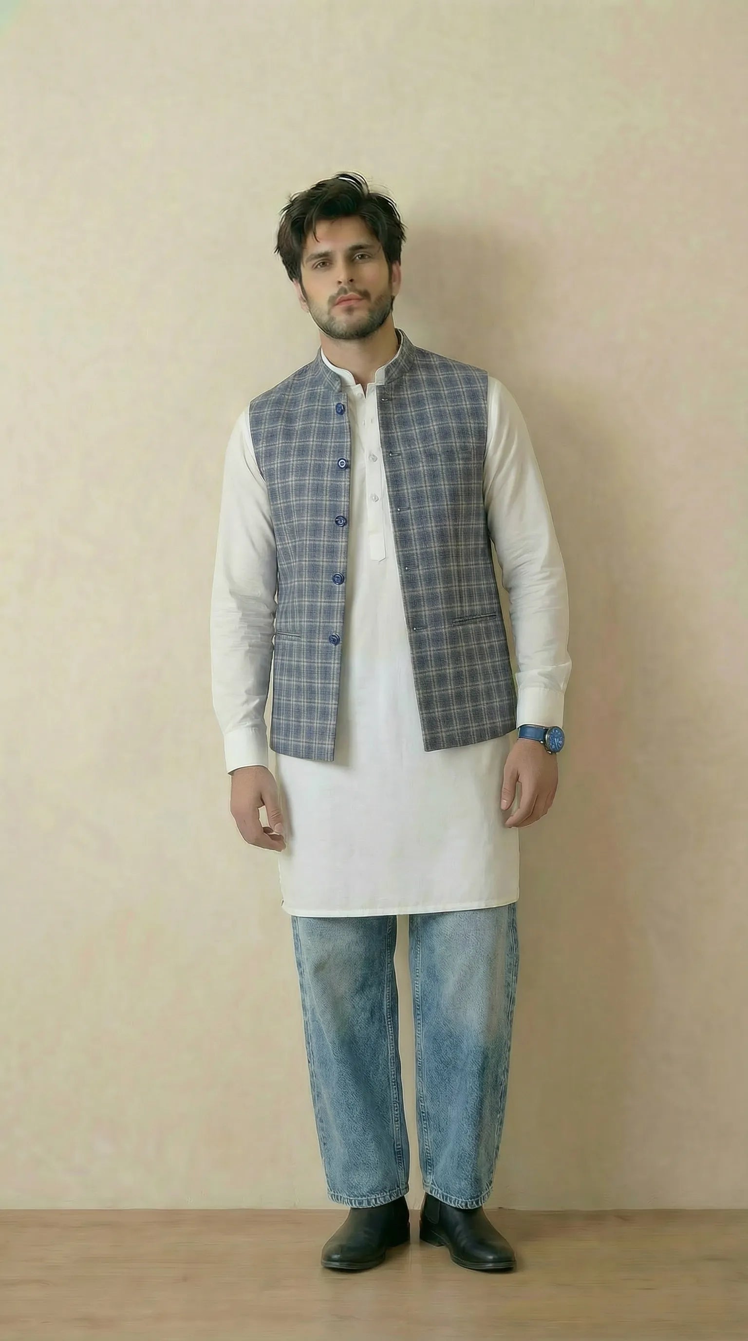 Powder Blue Signature Nehru Fit Jacket | 100% Woolen