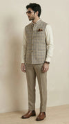 Dark Beige Signature Nehru Fit Jacket | 100% Woolen