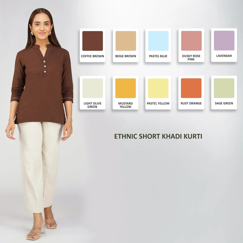 Women's Khadi Short Kurti Coffee Brown