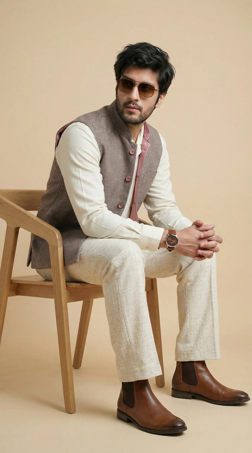 Soft Brown Signature Nehru Fit Jacket | 100% Woolen