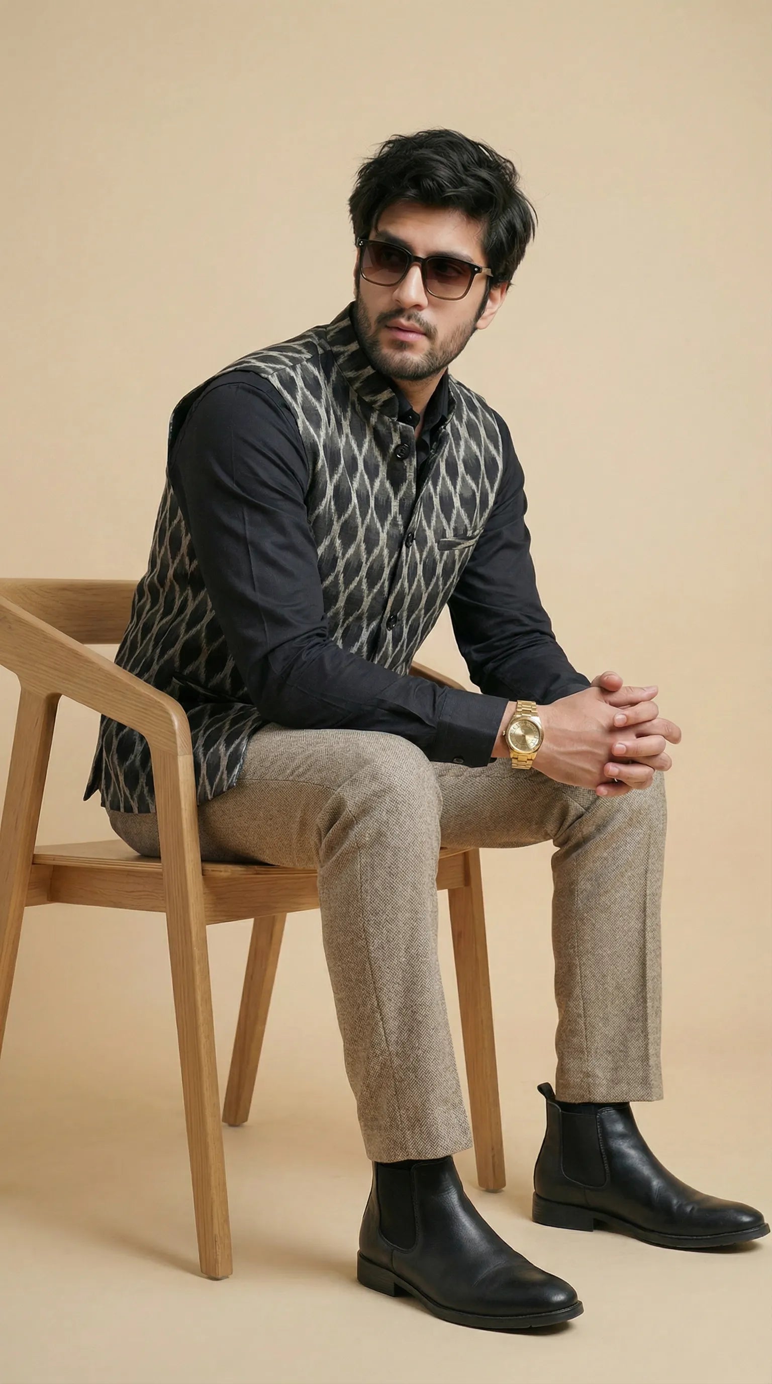 Jade Black Signature Nehru Fit Jacket | 100% Woolen