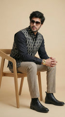 Jade Black Signature Nehru Fit Jacket | 100% Woolen