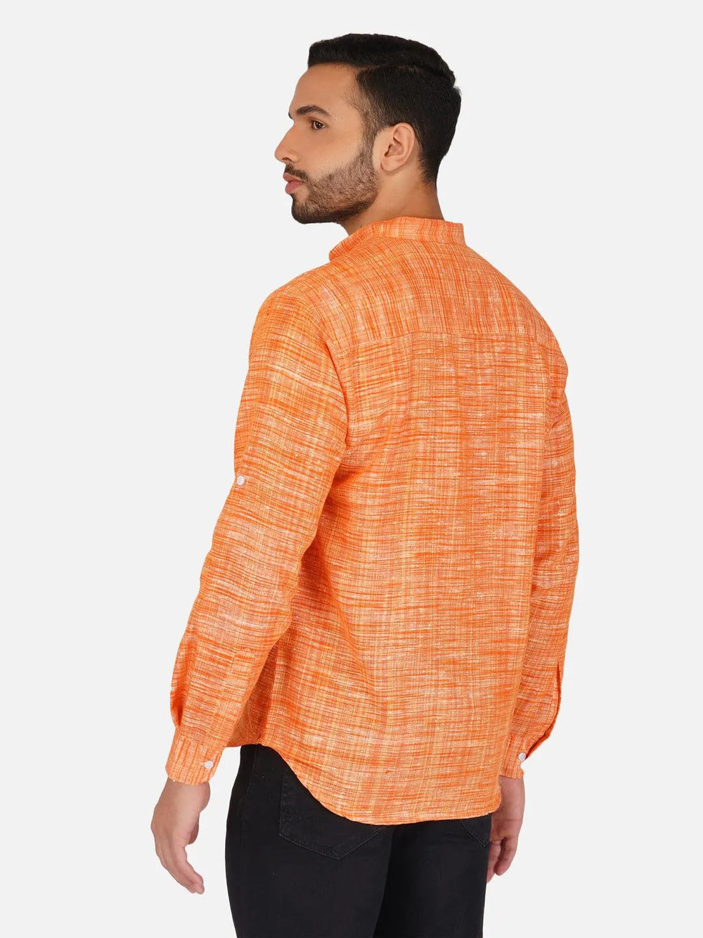 Pure Khadi Short Kurta in Orange Color