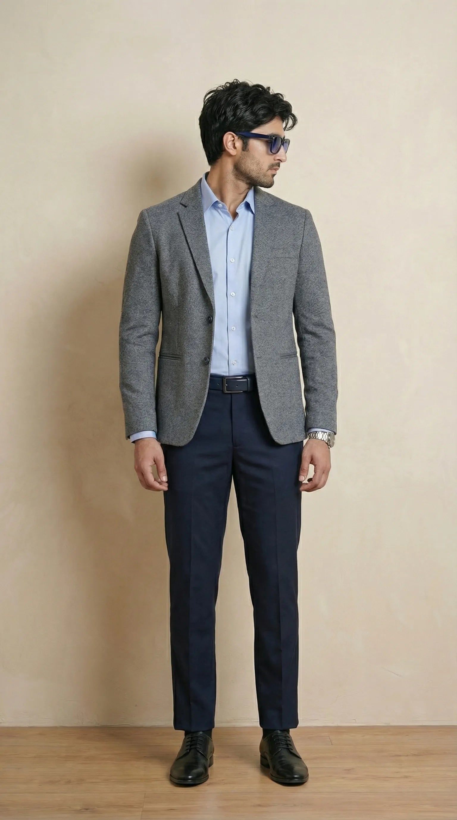 Dark Grey Tweed Blazer | 100% Wool, Classic Structured Fit