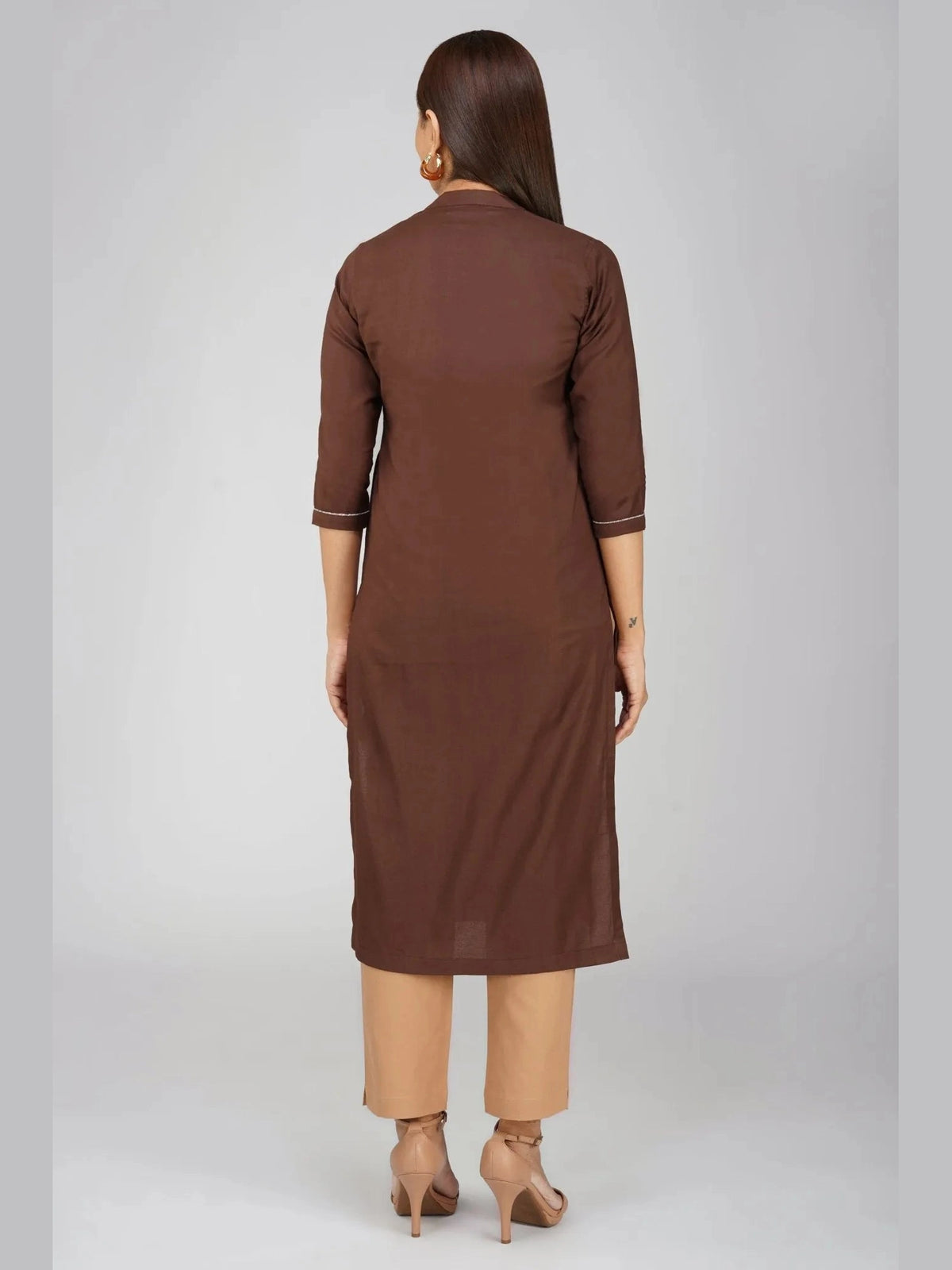 Women's Long Khadi Kurti Coffee Brown