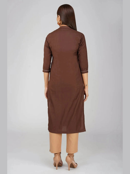 Women's Long Khadi Kurti Coffee Brown