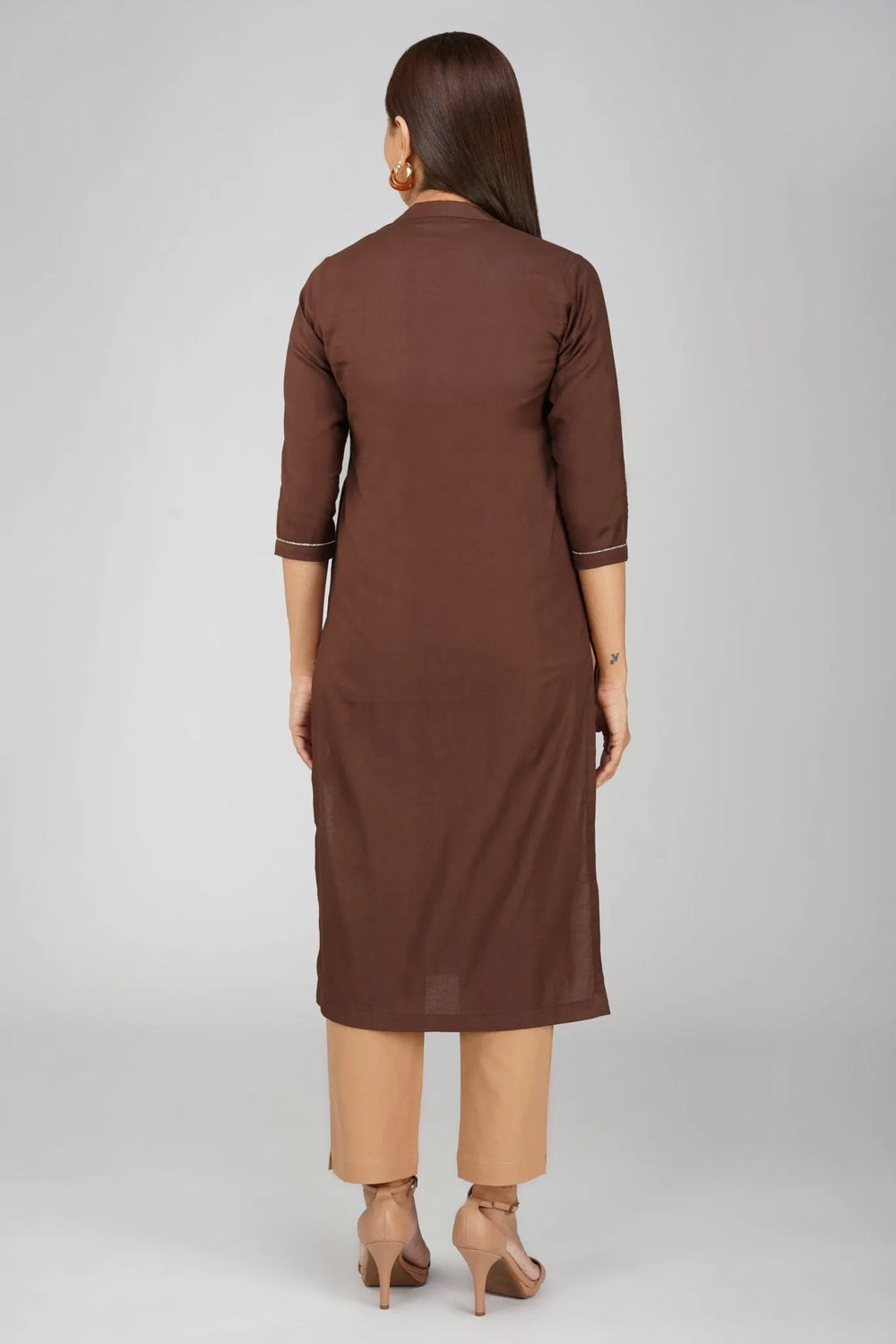 Women's Long Khadi Kurti Coffee Brown