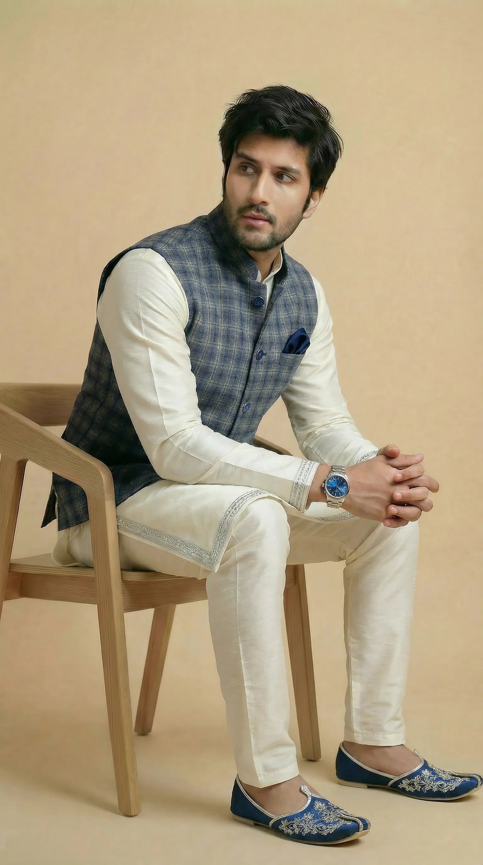 Powder Blue Signature Nehru Fit Jacket | 100% Woolen