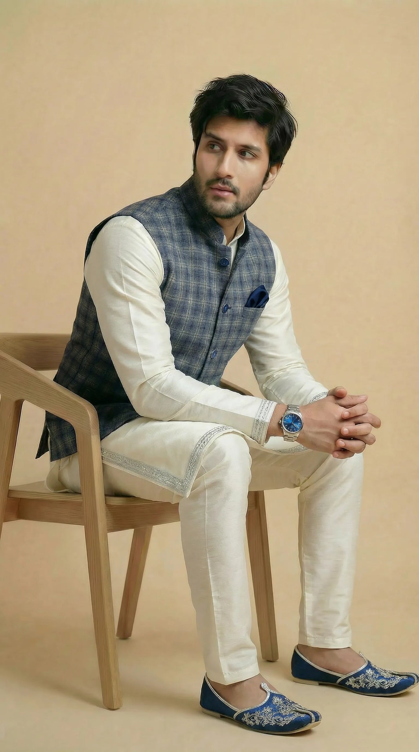 Powder Blue Signature Nehru Fit Jacket | 100% Woolen