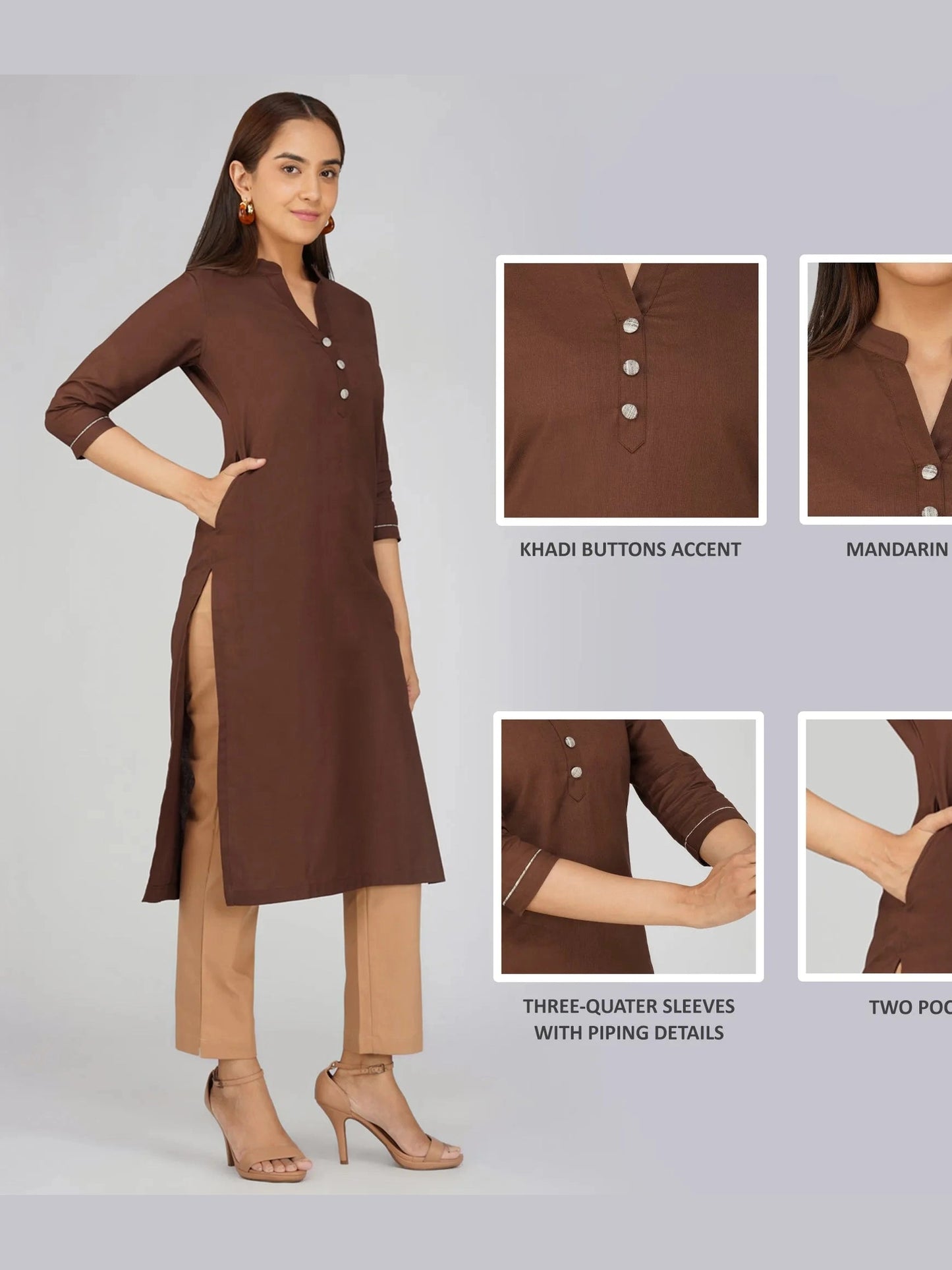 Women's Long Khadi Kurti Coffee Brown