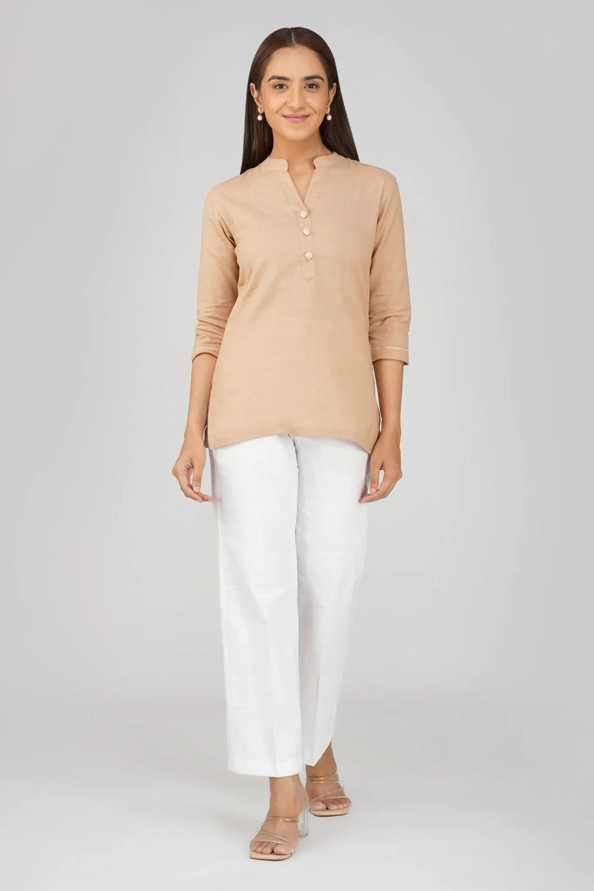 Women's Khadi Short kurti Beige Brown