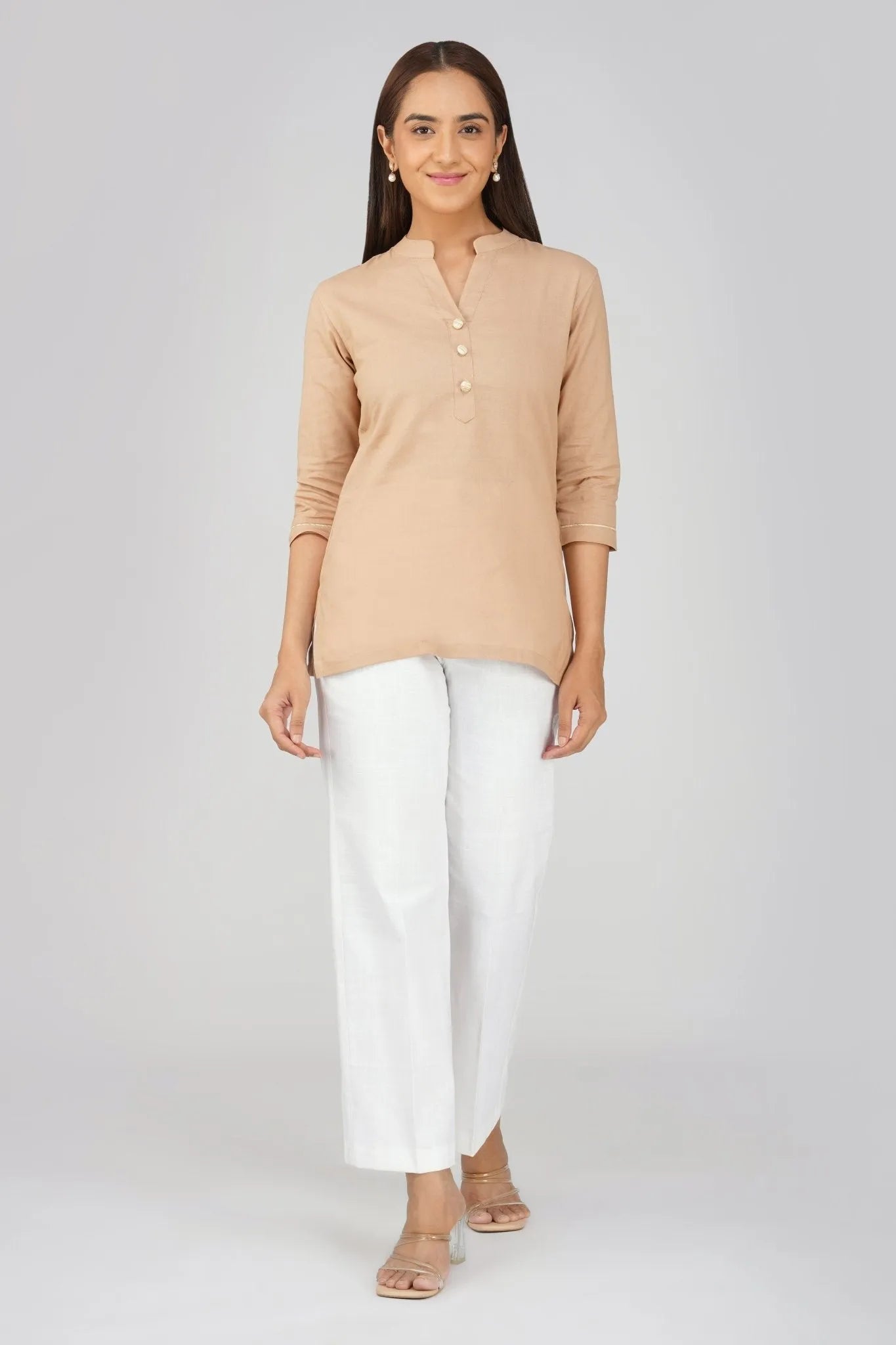 Women's Khadi Short kurti Beige Brown