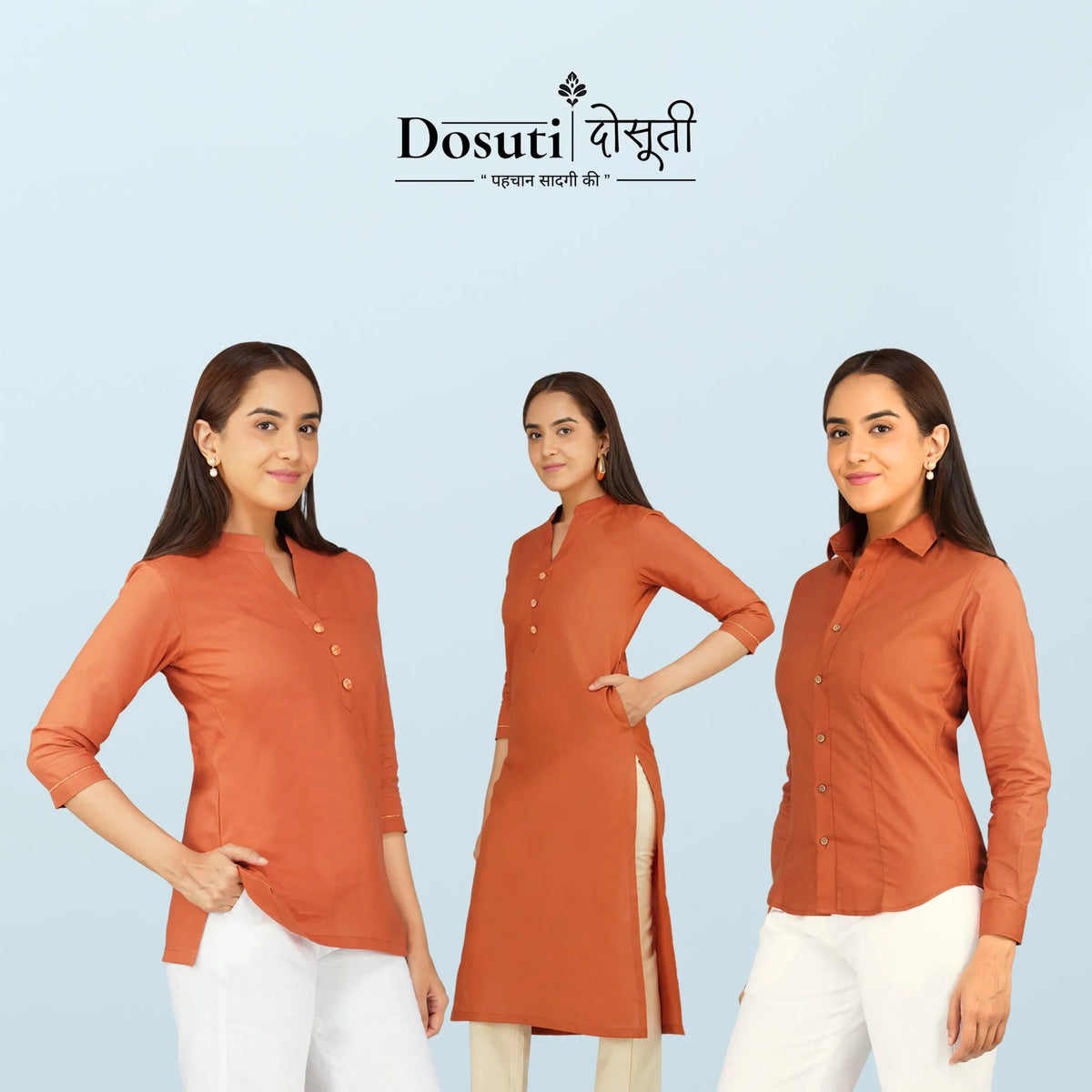 Women's Khadi Short Kurti Rust Orange