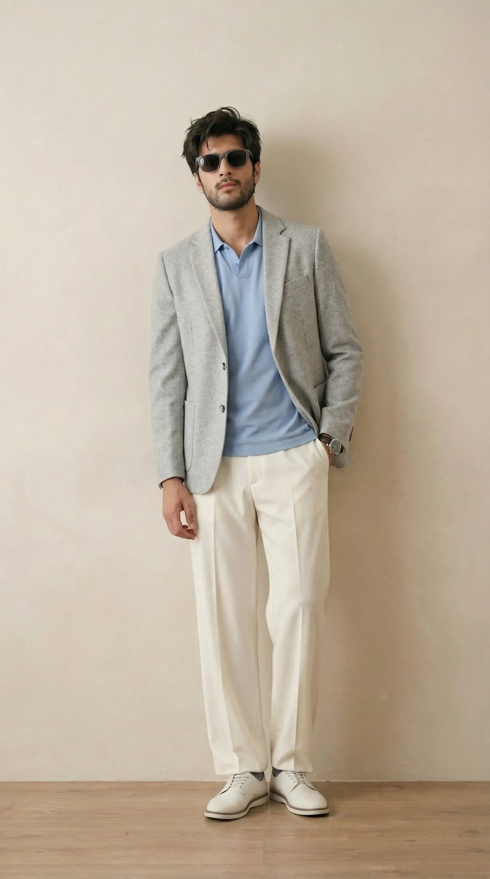 Silver Grey Tweed Blazer | 100% Wool, Classic Structured Fit