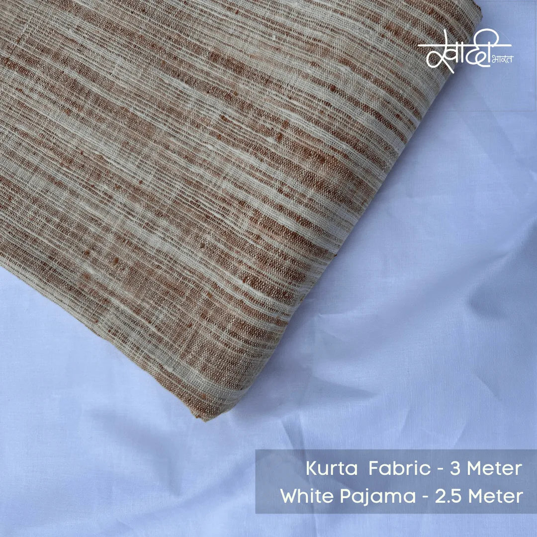 Khadi Kurta Pajama Fabric Combo Set - Unstitched Brown Traditional Khadi