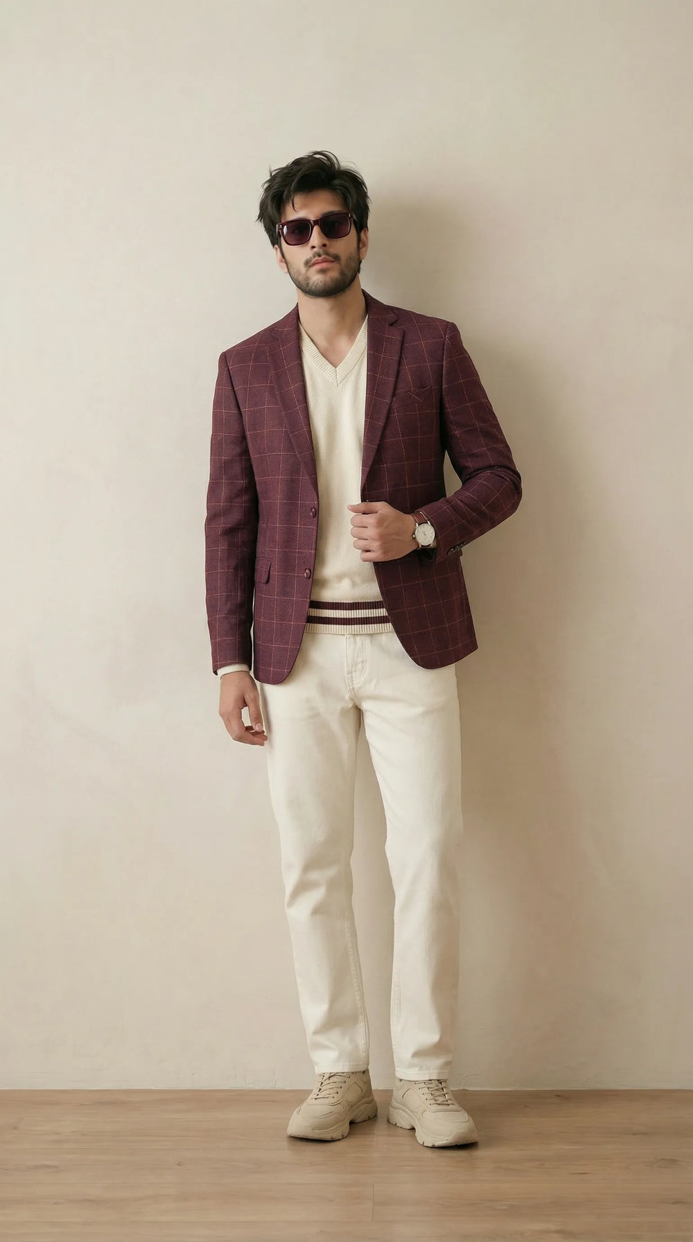 Maroon Tweed Blazer | 100% Wool, Classic Structured Fit