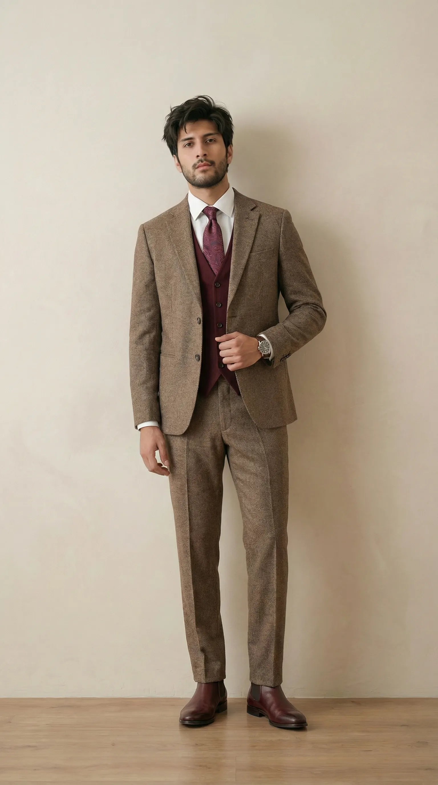 Wood Brown Tweed Blazer | 100% Wool, Classic Structured Fit