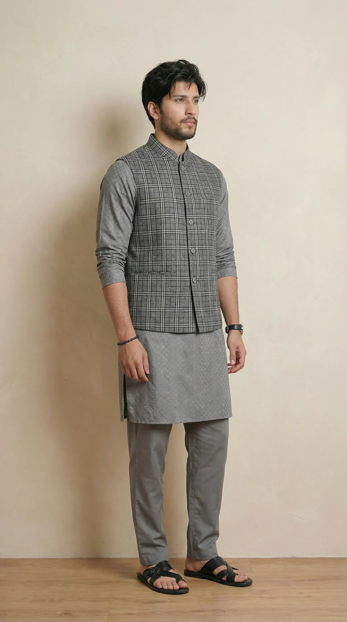 Ash Grey Signature Nehru Fit Jacket | 100% Woolen