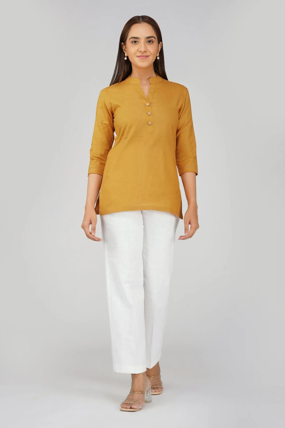 Women's Khadi Short Kurti Mustard Yellow