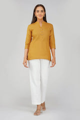 Women's Khadi Short Kurti Mustard Yellow