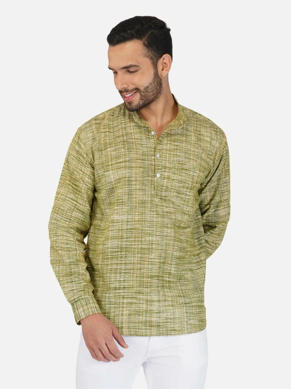Pure Khadi Short Kurta in Green Color
