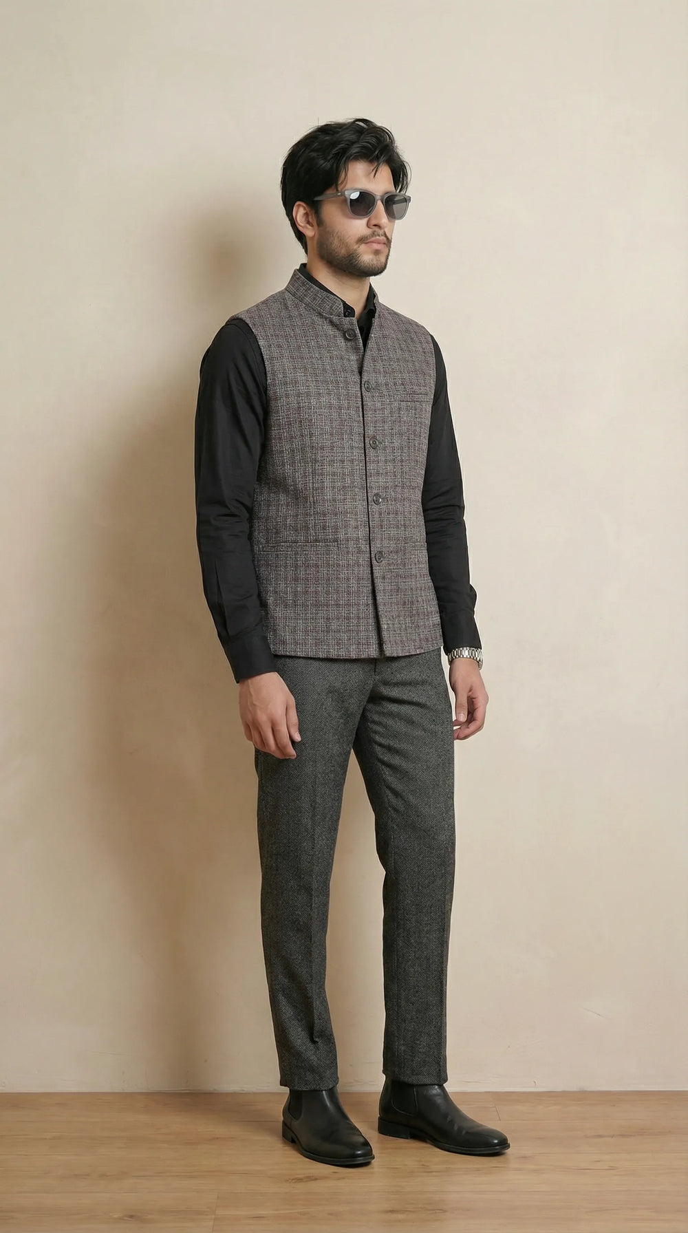 Smoke Grey Signature Nehru Fit Jacket | 100% Woolen