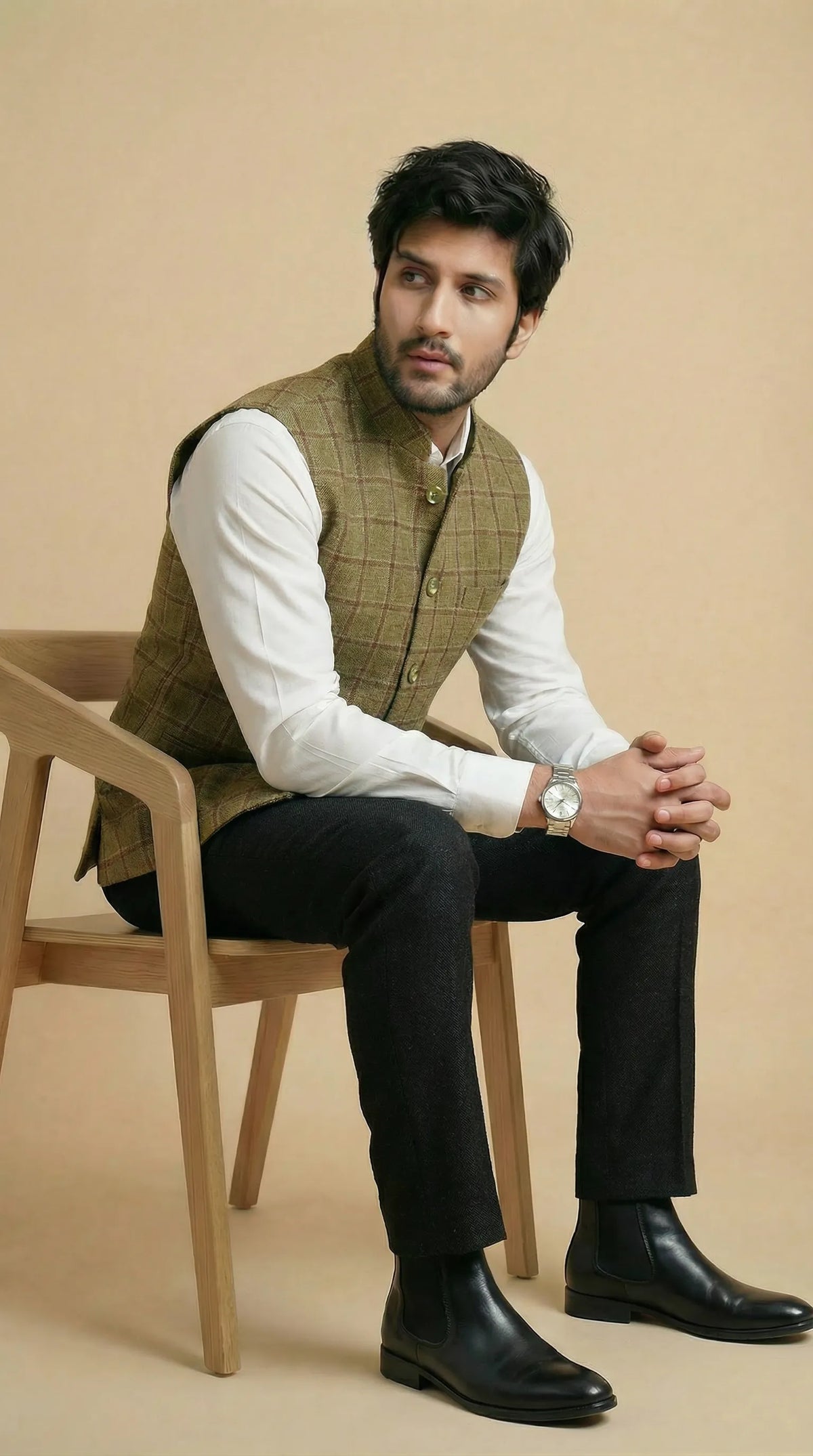 Fresh Green Signature Nehru Fit Jacket | 100% Woolen