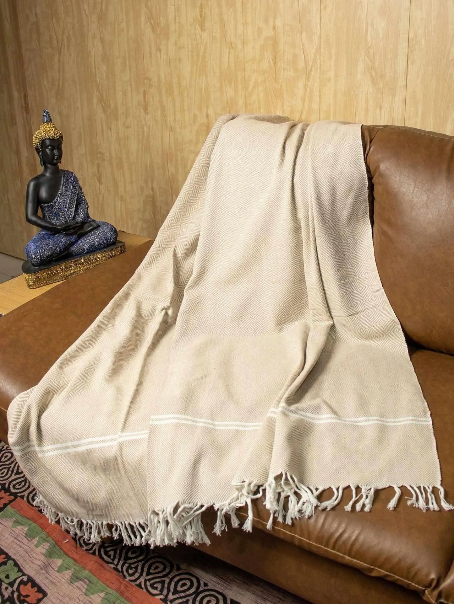 HAND WOVEN KHADI KHES, BLANKETS, THROW IN LIGHT BLUE COLOR- ALL WEATHER