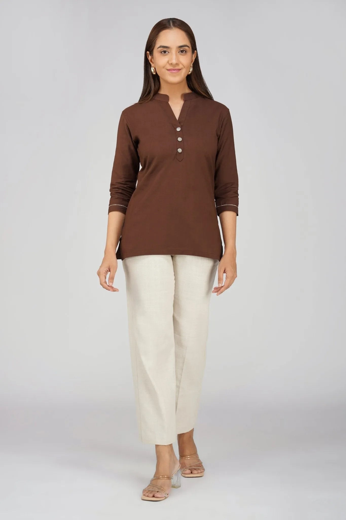 Women's Khadi Short Kurti Coffee Brown