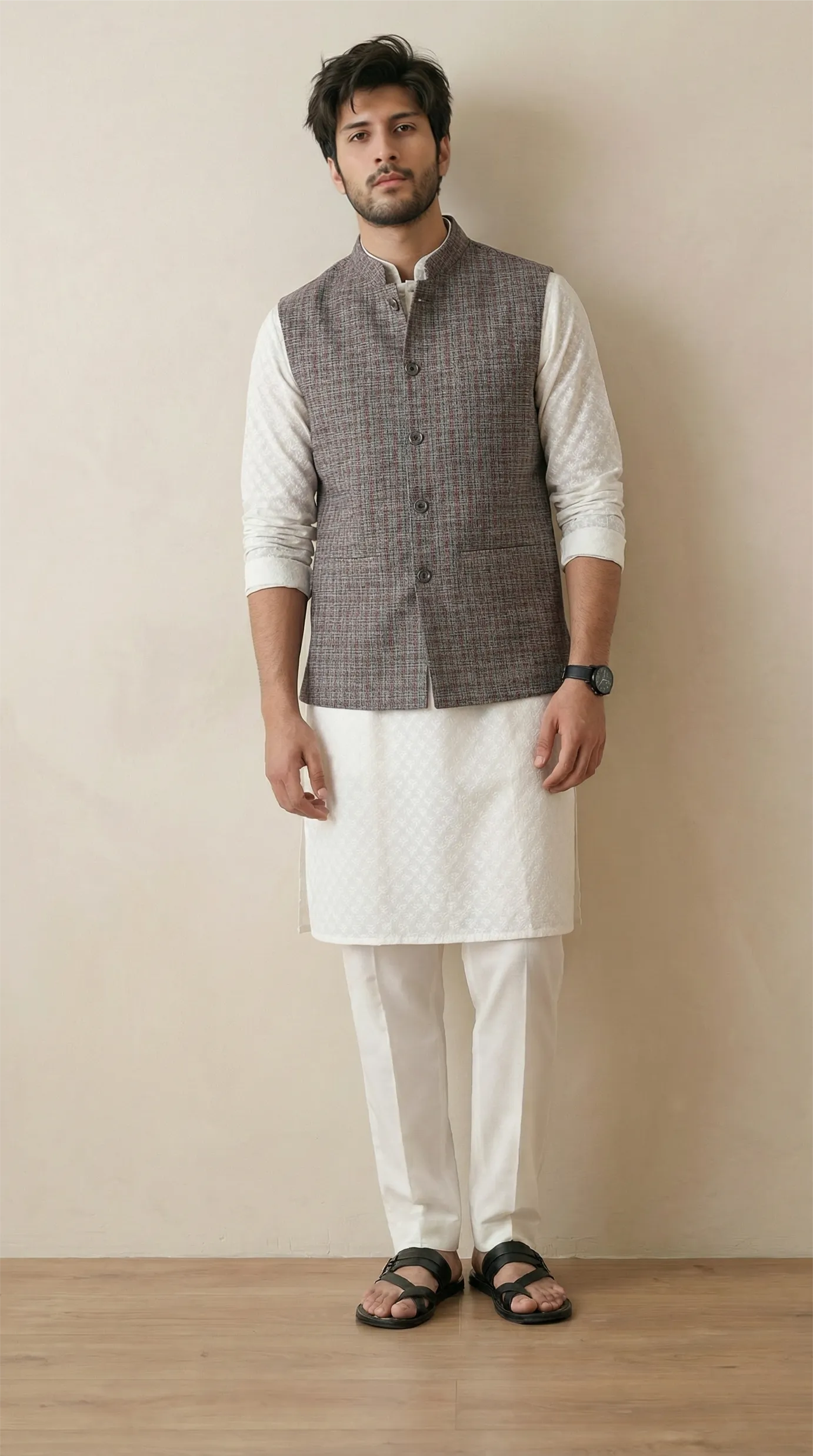 Smoke Grey Signature Nehru Fit Jacket | 100% Woolen