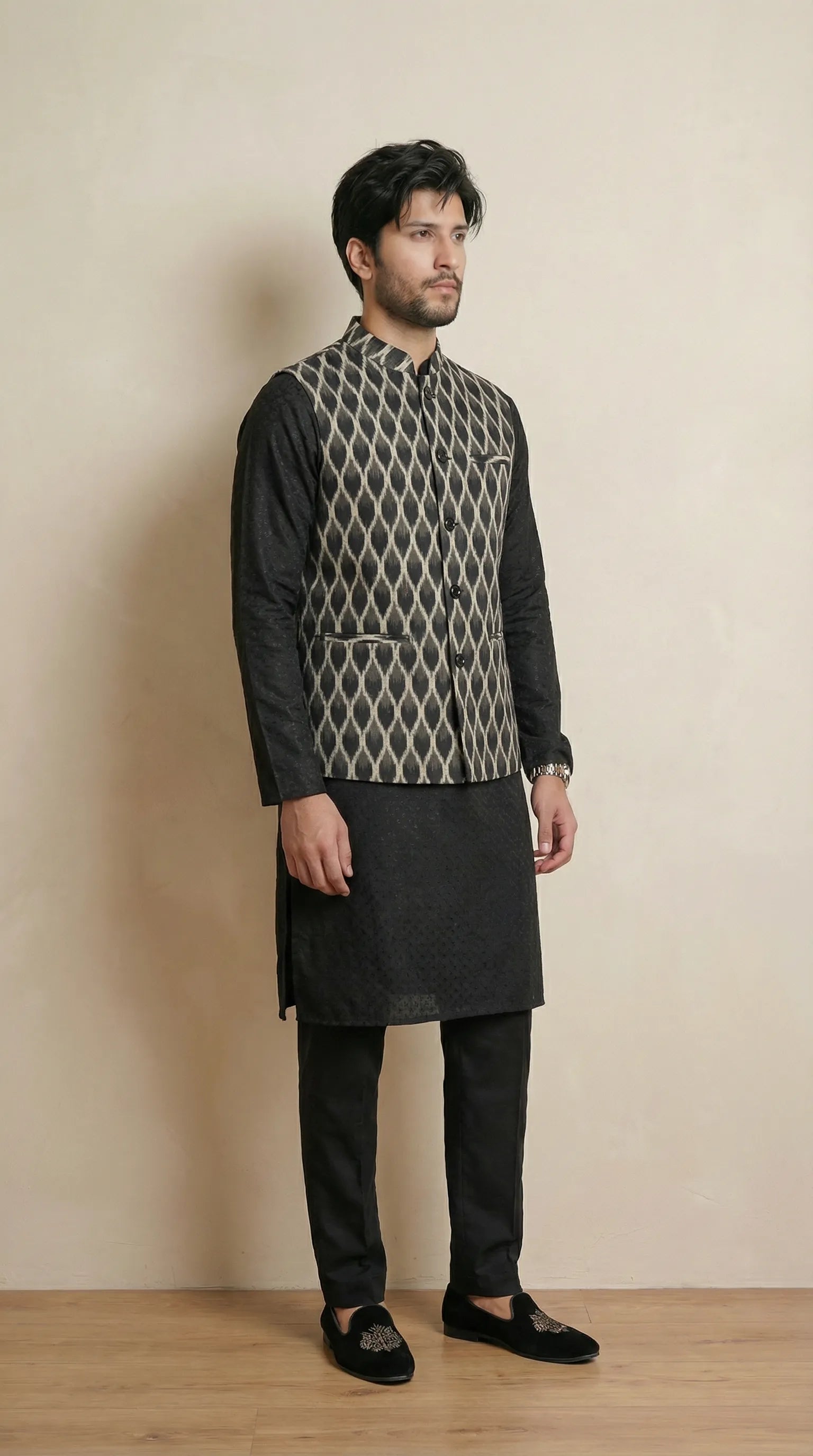 Jade Black Signature Nehru Fit Jacket | 100% Woolen