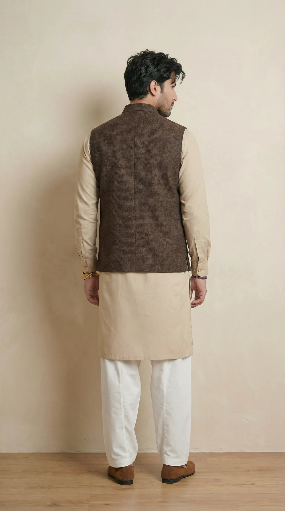 Brown Signature Nehru Fit Jacket | 100% Woolen