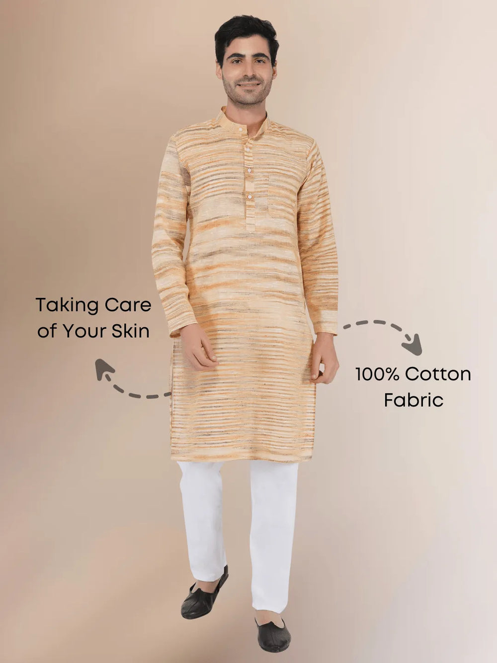 Wheat Colour Traditional Khadi Cotton Kurta
