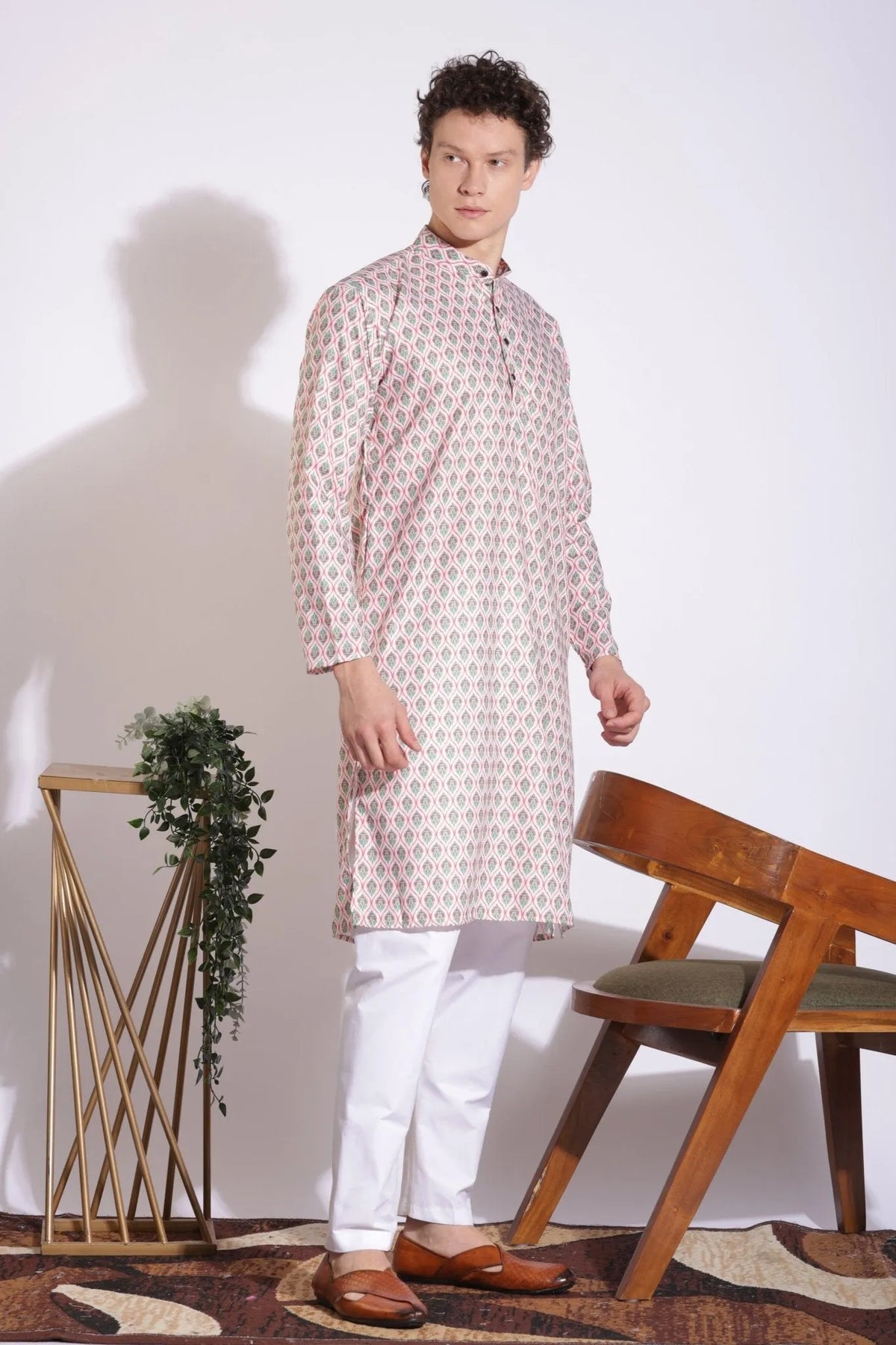 Vintage Ethnic Light Pink Print Cotton Kurta