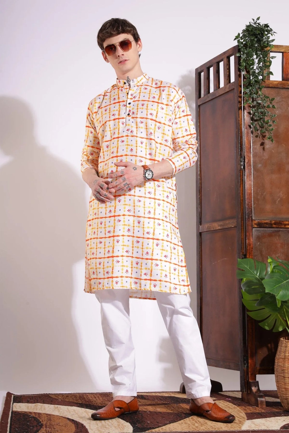 Traditional Print Kurta Cream Color