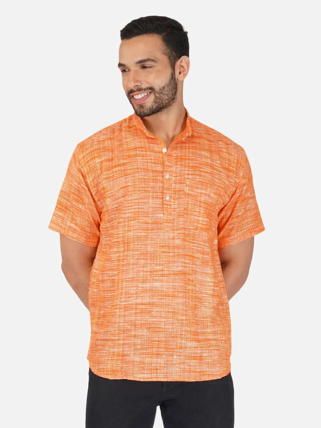 Pure Khadi Short Kurta in Orange Color