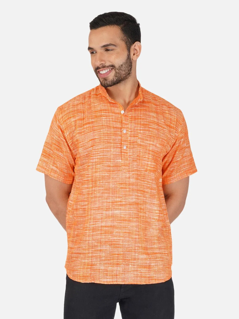Pure Khadi Short Kurta in Orange Color