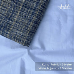 Khadi Kurta Pajama Fabric Combo Set - Unstitched Blue Traditional Khadi