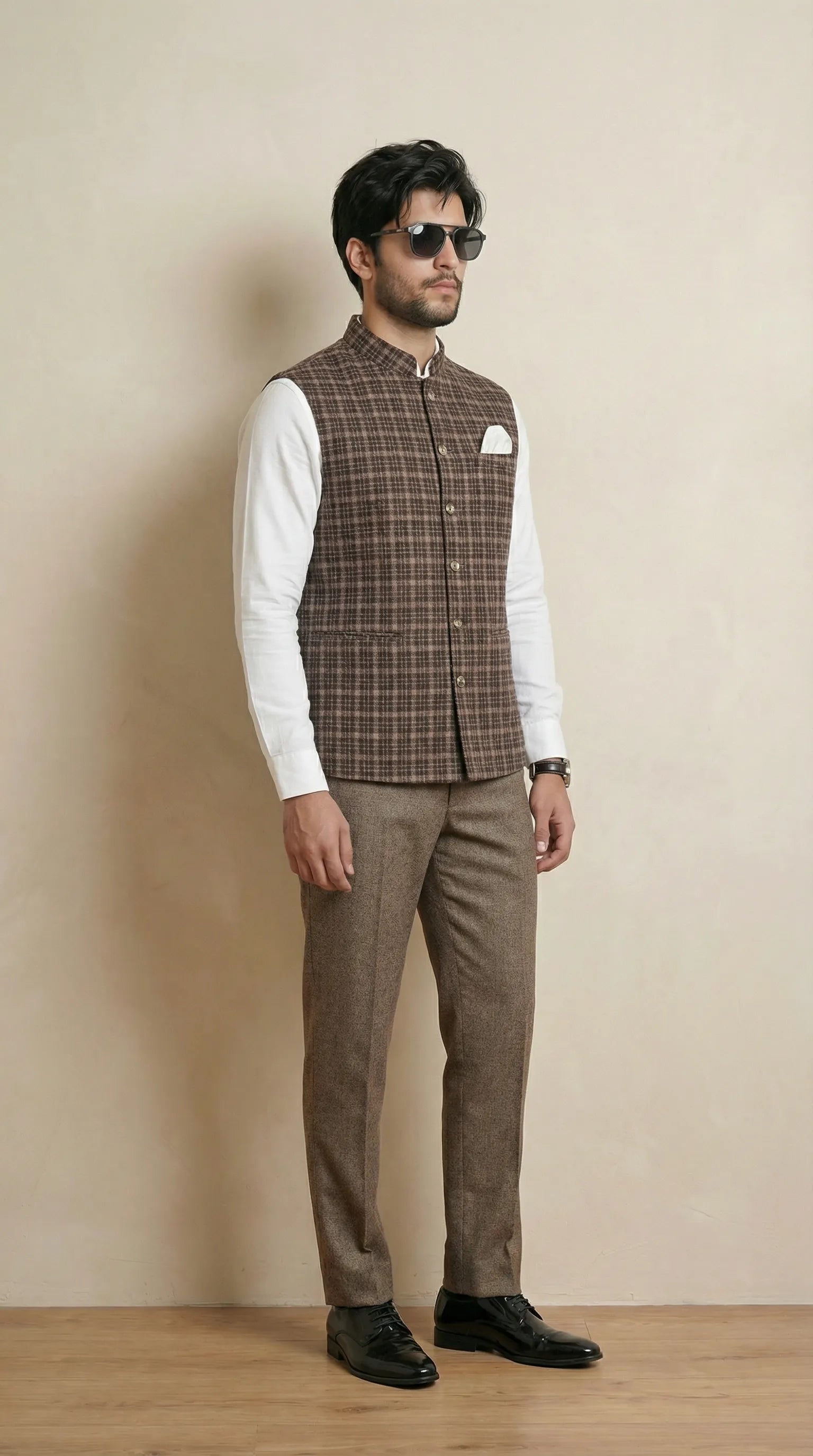 Reversible Earthy Brown Nehru Fit Jacket | 100% Woolen
