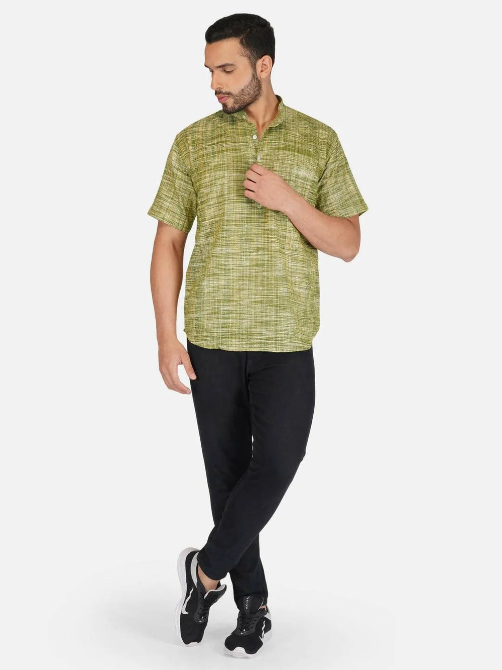 Pure Khadi Short Kurta in Green Color
