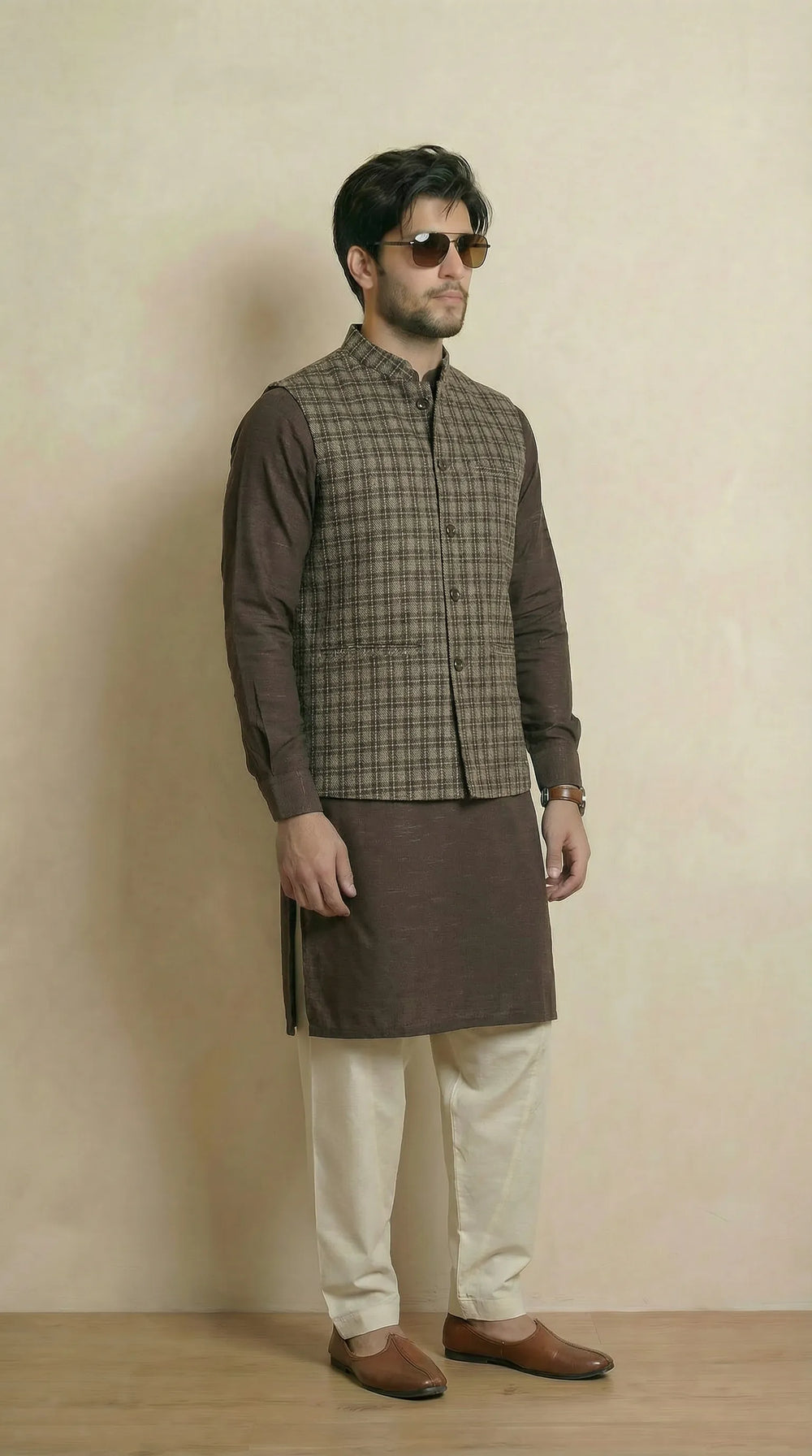 Reversible Earthy Brown Nehru Fit Jacket | 100% Woolen