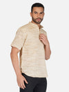 Pure Khadi Short Kurta in Self Pattern Wheat Color